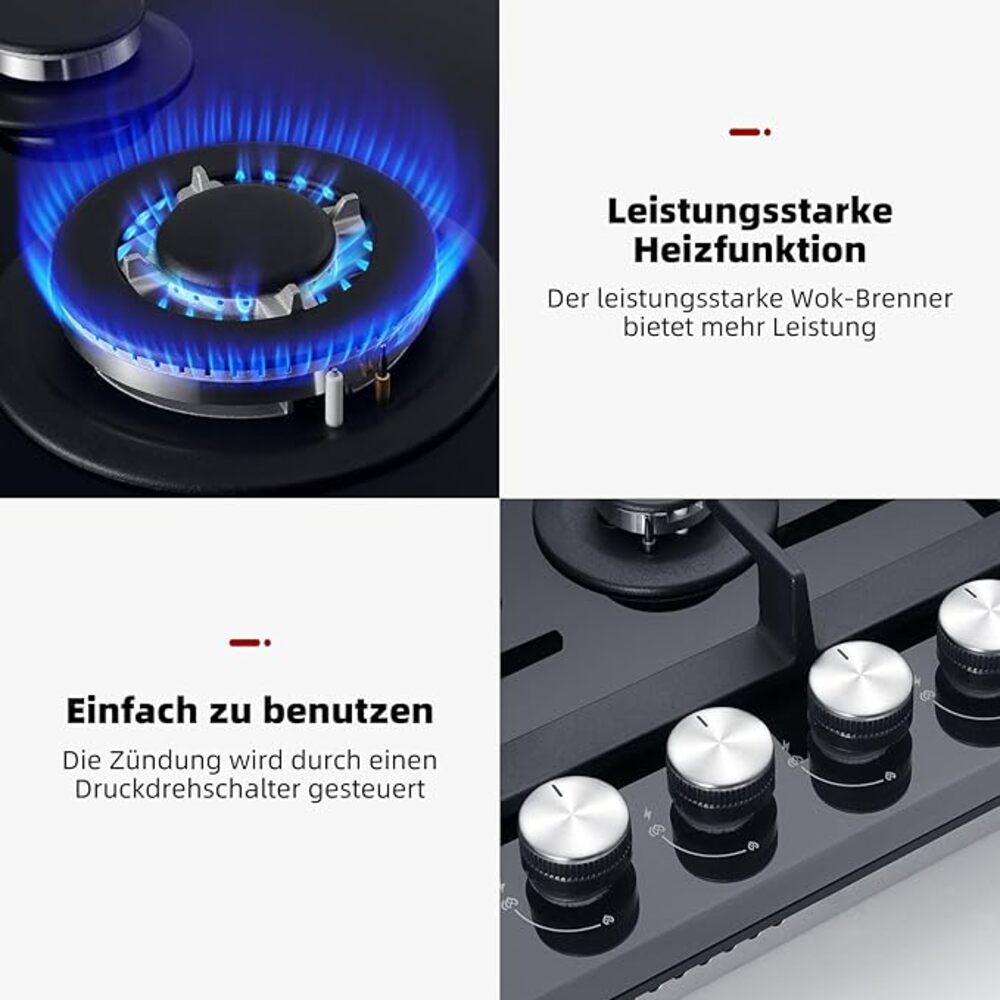 GASLAND Chef 60cm 4 Burner Black Glass Hob