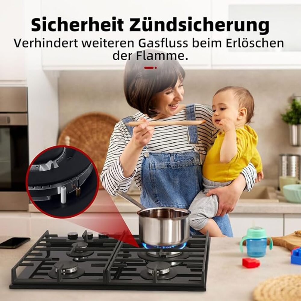 GASLAND Chef 60cm 4 Burner Black Glass Hob